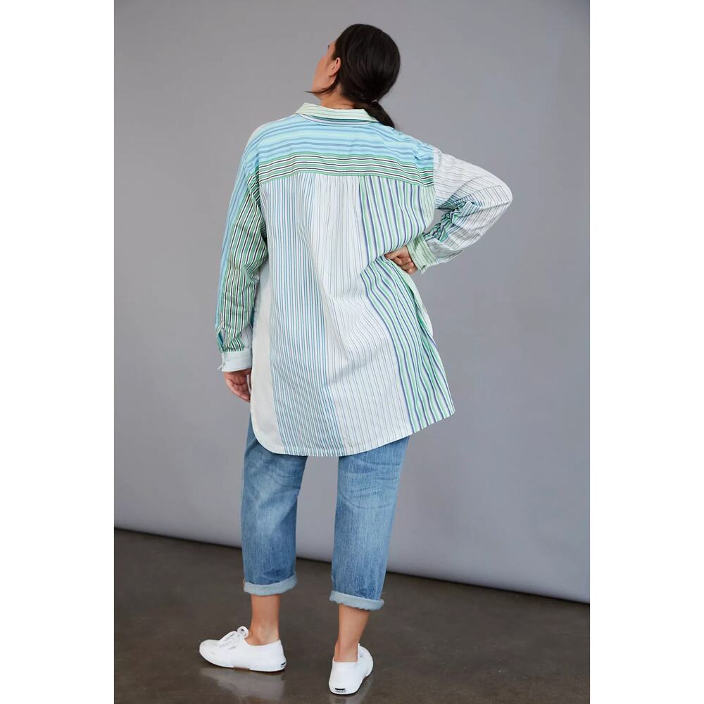Anthropologie Maeve Alix Henley Blouse - Patchwork Stripe Pattern - Large - Picture 3 of 6